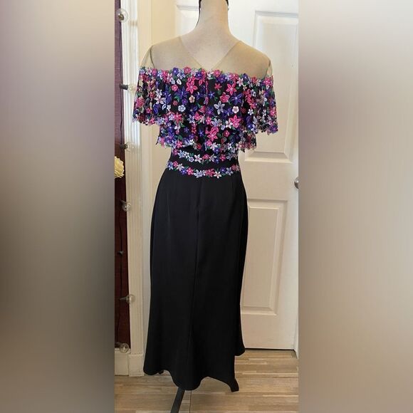 Tadashi Shoji mesh/embroidered top midi dress, S - Picture 3 of 13